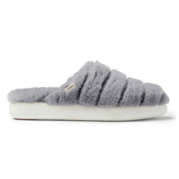 Toms Fluff Slippers Alpargata Mallow Mule Grey Smoke Faux Fur Women NEW Size 9.5 - Picture 2 of 15